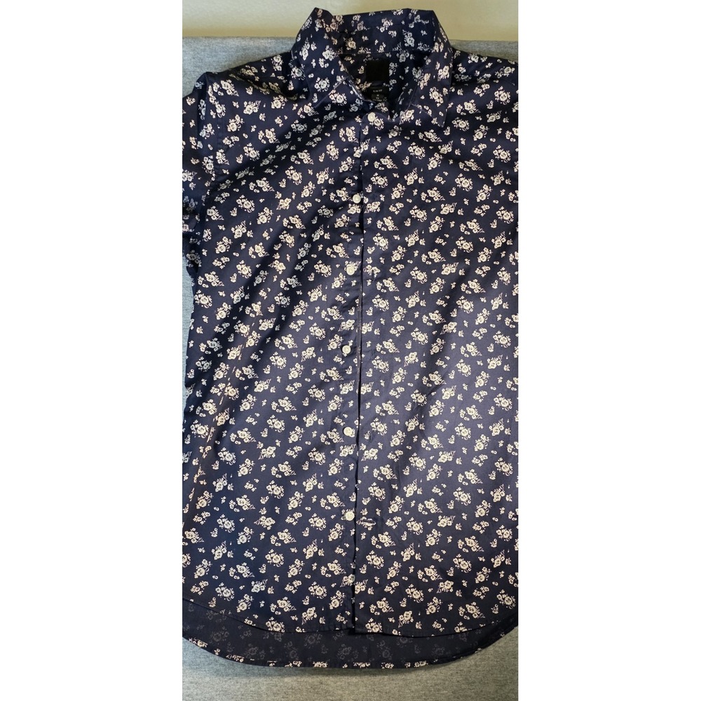 H&M Button Dark Blue Shirt w White Flowers Mens M Slim Fit
